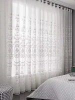 Sheer Curtains White Embroidered Floral Voile Drapes for Living room, Bedroom