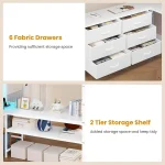 Loft Bed Full Size with U-Shaped Desk, 6 Storage Drawers, Power Outlet, LED Metal Loft Bed with 2 Storage Shelves,White 6