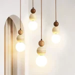 Cream Style Pendant Lamp Bedroom Bedside Led Chandelier Stone Wood Light Designer Bauhaus Medieval Restaurant Bar Small Lights 3