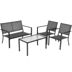 Set of 4 Patio Furniture Set Sofa Coffee Table Steel Frame Garden 6