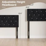 Queen Size Tufted Upholstered Headboard, Adjustable Height 39.8" to 49.8", Diamond Button Design, Easy Assembly in Classic Black 4