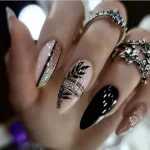 24Pcs Autumn Winter Matte Almond False Nails with Glue Rose Leaf Printing Nail Art Simple Full Cover Press on Acrylic Nails Tips 4