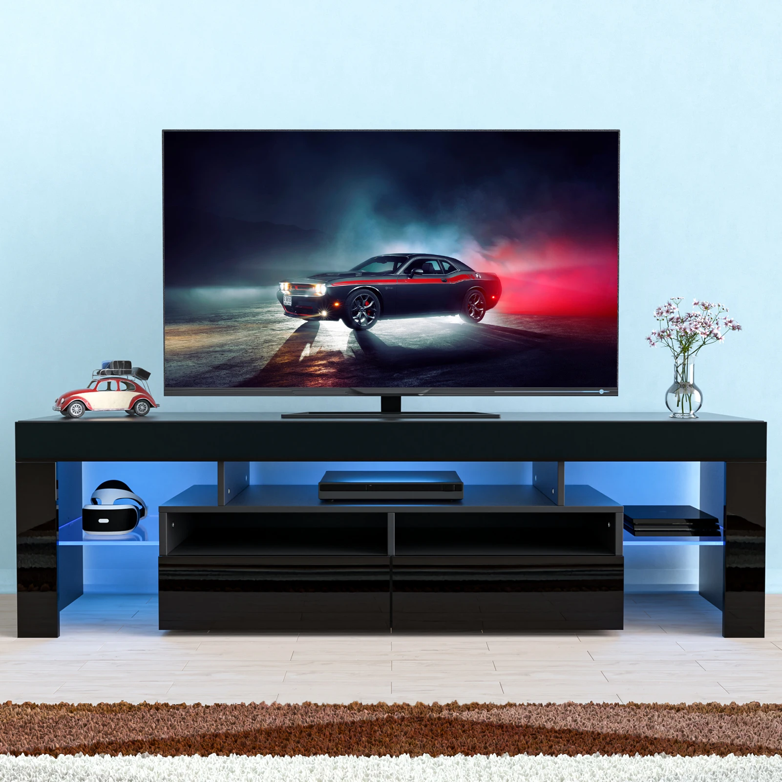71IN LED TV Stand for 75/70/65 inch TV Modern Black Stand for Living Room with Storage Drawers High Gloss TV Cabinet 71IN LED TV Stand for 75/70/65 inch TV Modern Black Stand for Living Room with Storage Drawers High Gloss TV Cabinet