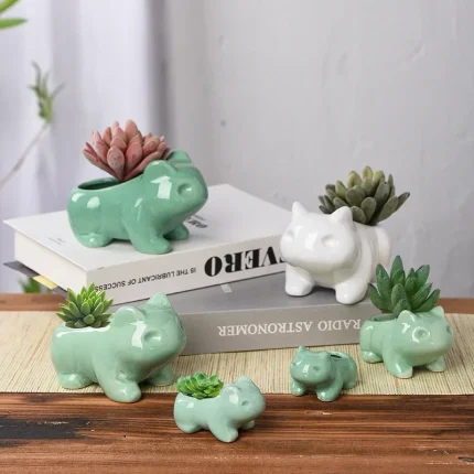 Creative Ceramic Mini Flowerpot Succulent Planter Flower Pot with Hole Cute Green Plants Planter Home Garden Decoration outdoor
