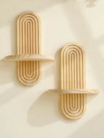 1Pc Boho Style Wooden Wall Shelves - Geometric Wall Mounted Shelves, Natural Wood Finish, Modern Home Decor, Plant Decorative 3