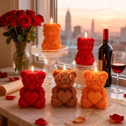 Love Rose Bear Silicone Candle Mold Handmade Valentine's Day Gifts Gypsum Resin Mould DIY Home Decoration Crafts Making Molds
