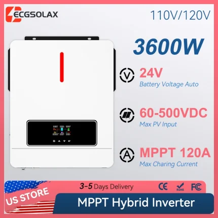 ECGSOLAX 3.6KW 24V Hybrid Solar Inverter 110V/120V 120A MPPT Charging Controller Off gird Pure Sine Wave Hybrid Inverter