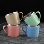Double Layer Anti-scalding Stainless Steel Cups Plastic Handle Coffee Milk Mug Tea Drinks Water Cup for Home Office Tumbler 3