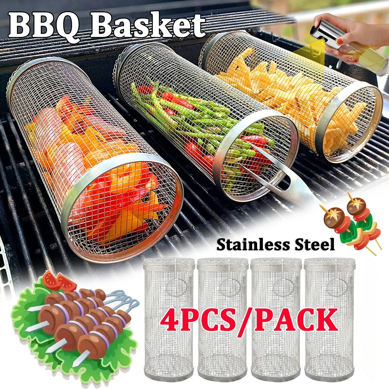 Barbecue Grill Grate Barbecue Cages Camping Picnic Cookware Outdoor Round BBQ Campfire Grill Grid Rolling Grill Basket Barbecue Grill Grate Barbecue Cages Camping Picnic Cookware Outdoor Round BBQ Campfire Grill Grid Rolling Grill Basket