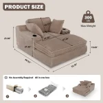 67" Oversized Chaise Lounge Chair Indoor, Soft Boneless Cloud Couch with 3 Pillows, 4 Side Pockets and 2 Cup, Customized 2