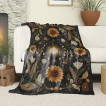 Mystical Sunflower Moon Blanket, Soft Cozy Lightweight Boho Celestial Sun and Moon Phases Throw Blanket for Women Girls Kids 2