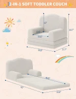 Kids Reading Chair, Sherpa Convertible Toddler Couch Fold Out Sofa Bed with Washable Cover, Crown Design for Playroom Nursery 6