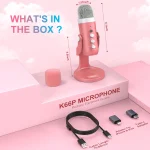 Haomuren USB Condenser Microphone Pink Studio Recording Mic for PC Mac Computer Phone Gaming Streaming Podcasting Laptop Desktop 6
