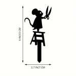 1pc silhouette metal garden post with scissors mouse design, art deco lawn sign, creative animal sculpture decorations 2