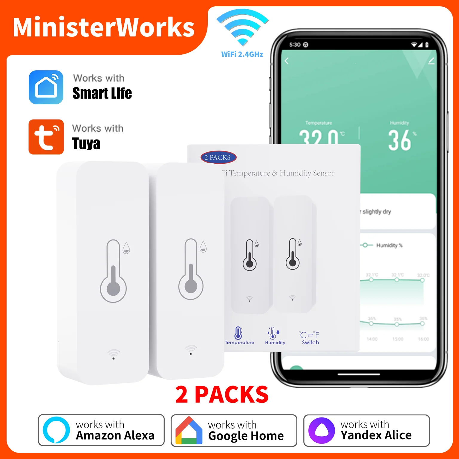 2PACK Tuya WiFi Temperature and Humidity sensor Smart Life APP Remote Control Work with Yandex Alice Alexa 2PACK Tuya WiFi Temperature and Humidity sensor Smart Life APP Remote Control Work with Yandex Alice Alexa