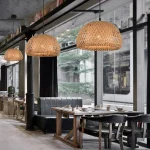 Bamboo Hanging Lamp Pendant Ceiling Light Rattan Wicker Lustre Hand Knit Braiding Suspended Home Dining люстра потол 4