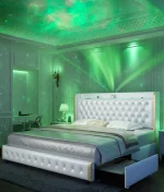 GEGOFORU Queen LED Bed Frame with Galaxy Projector, Bluetooth Speaker, USB Ports, 4 Drawers, No Box Spring Needed, PU Black 2