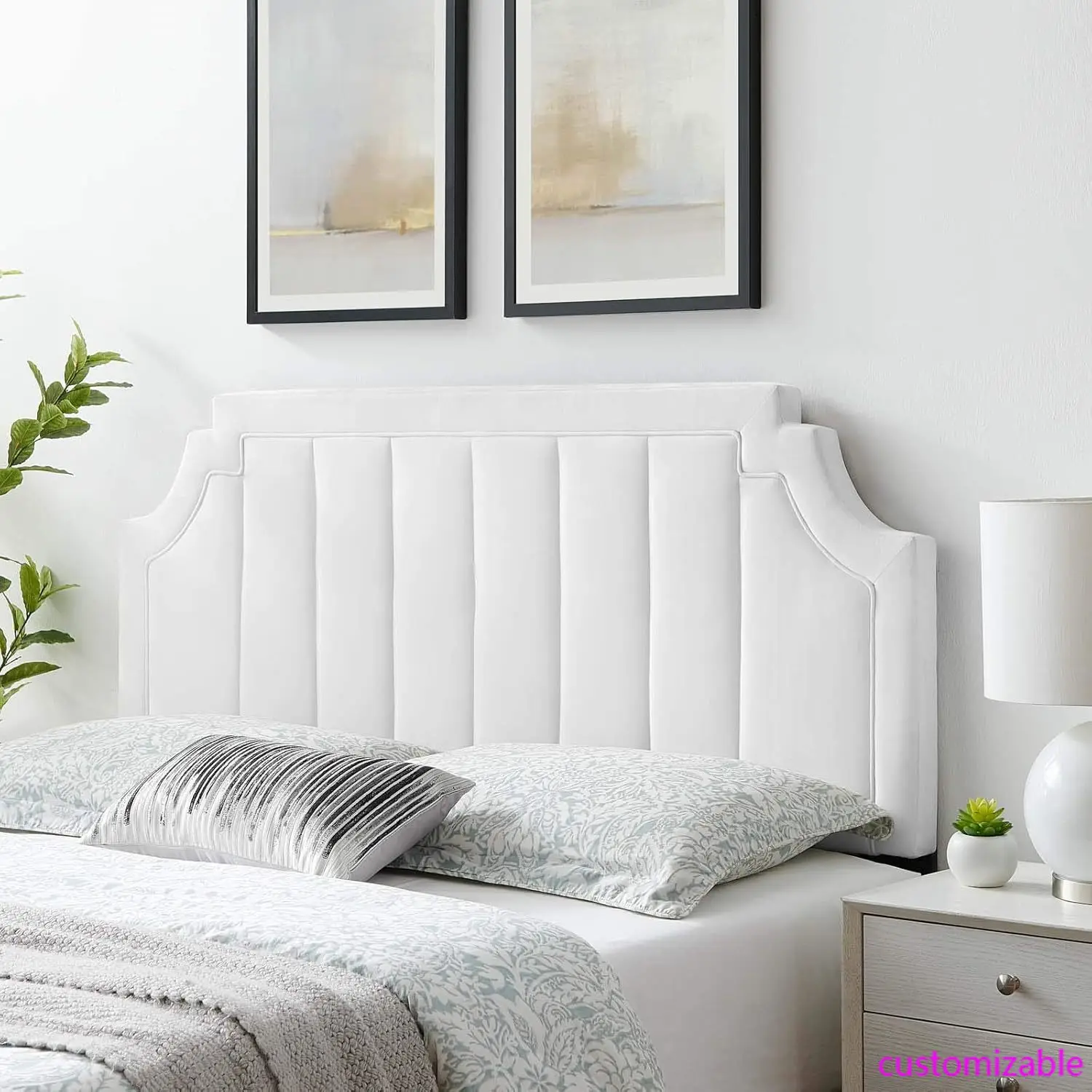Alyona Channel Tufted Performance Velvet Full/Queen Headboard In White,customizable Alyona Channel Tufted Performance Velvet Full/Queen Headboard In White,customizable