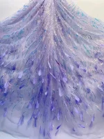 High quality Shiny Embroidery Sequins Feather African Lace Fabric for Dress Wedding Party Sewing Wide 125cm Sold By The Yard 3