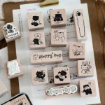 Cute Cat Wooden Stamp Set for DIY Stamping Junk Journal Labels Cards Scrapbooking Meow Seal Craft Hobbies - Home & Garden 2