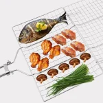 Grill Basket Folding Portable Stainless Steel BBQ Grill Basket With Handle for Fish Vegetables Shrimp Cooking Accessories 4