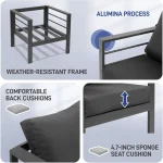 4-Seat Aluminum Outdoor Sectional Furniture Set with Thick, Washable Cushions and Coffee Table for Patio Conversation Areas 2