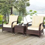 3 Piece Patio Furniture Set, 2 Wicker Chairs with Glass Top Coffee Table, Outdoor Garden Porch Poolside Furniture, Customized 3