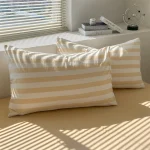 Washed Cotton Double Yarn Crepe Striped Quilt Set 3-4 Pillowcase with Sheet Bedding Cover Supplies 200x230 220x240 Skin Friendly 3