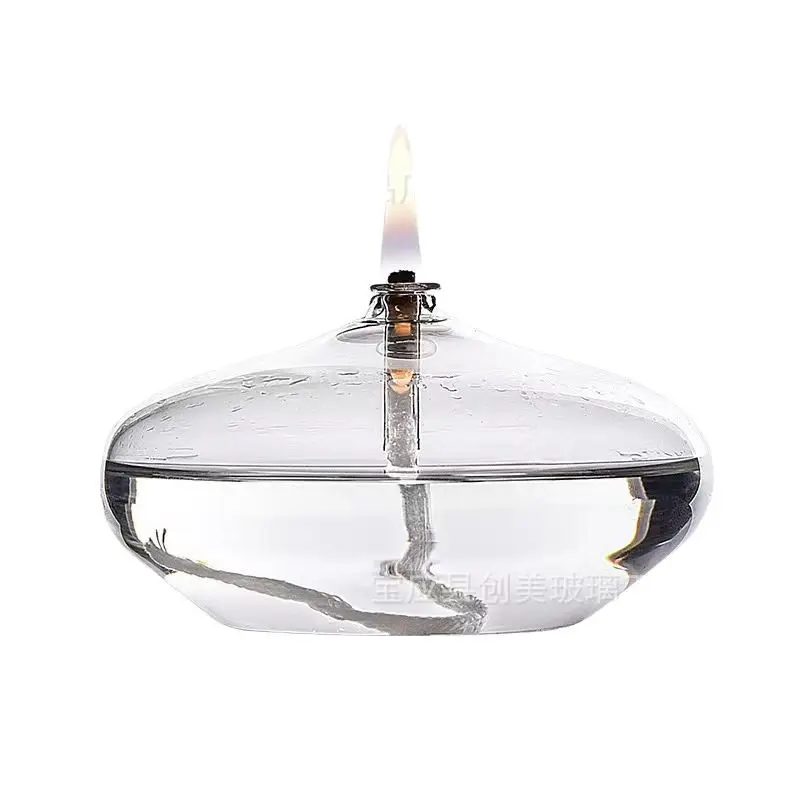Handcrafted Flat Transparent Glass Candle Holder Oil Lamp,With a light core,Can be used as table candles,Christmas home decor at Handcrafted Flat Transparent Glass Candle Holder Oil Lamp,With a light core,Can be used as table candles,Christmas home decor at