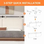 Wall Mounted Upholstered Headboard with Linen Fabric, Beige King Size for Bedroom Decor 2