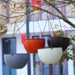 New Plastic Imitation Weaving Flower Pot Self Absorbent Outdoor Hydroponic Flowerpot Garden Decoration Hanging Flower Basket 4