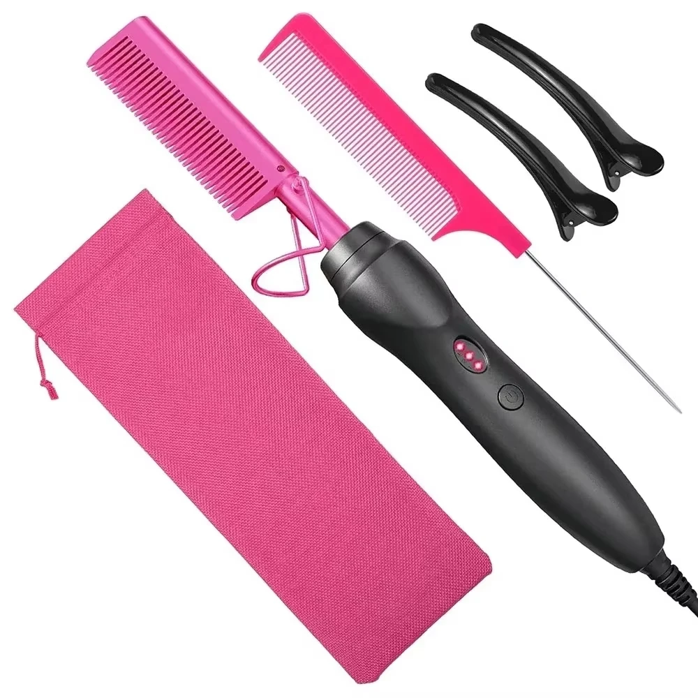 Pink Hot Comb Electric Hot Comb Heating Pressing Hair Straightening Iron for Hair Beard Wigs Wet and Dry Hair Styling Tools Pink Hot Comb Electric Hot Comb Heating Pressing Hair Straightening Iron for Hair Beard Wigs Wet and Dry Hair Styling Tools