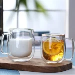 150-350ml Heat Resistant High Borosilicate Glass Mug Double Wall Glass Coffee Cup with Handle Milk Water Cup Clear Cups Gift 3