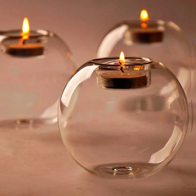 Elegant Round Glass Candle Holders - European Style Centerpiece for Christmas, Halloween & Wedding Parties Elegant Round Glass Candle Holders - European Style Centerpiece for Christmas, Halloween & Wedding Parties