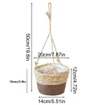 1PC Straw Hanging Basket Planter Twine Woven Flower Basket Rattan Basket Hanging Orchid Pot Pot Hanging Basin 6