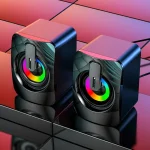 USB Wired Computer Speakers with LED Light, HiFi Stereo PC Sound Box with Microphone, Clear Sound for Desktop 6