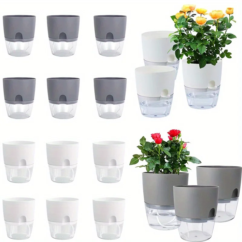 10/5Pcs Self Watering Plastic Flower Pot Double Layer Hydroponics Plants Bonsai Pot Vases Succulent Potted Home Office Decor 10/5Pcs Self Watering Plastic Flower Pot Double Layer Hydroponics Plants Bonsai Pot Vases Succulent Potted Home Office Decor