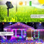 NEW 162/96LED Solar Icicle Outdoor Christmas Lights 8 Modes Waterproof Fairy Lights for Home Party Halloween Holiday Decoration 2