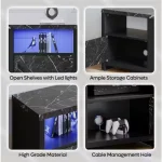 70 in. Black Marble LED TV Stand Fits TV's Up to 75 in. Entertainment Center with Fireplace and Cabinets 3