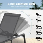 SucceBuy Chaise Lounge Chair Outdoor Aluminum Patio LoungeFolding Pool Lounge Recliner Full Flat for Patio Beach Pool Dark Grey 5
