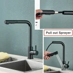 Black Pull Out Kitchen Sink Faucet Flexible 2 Modes Stream & Sprayer Nozzle Faucets Stainless Steel Hot Cold Wate Mixer Tap Deck 3