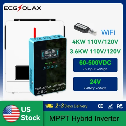 ECGSOLAX 3.6KW 4KW Hybrid Solar Inverter 24V 110/120V With MPPT 110A 120A Charging Controller Pure Sine Wave Hybrid Inverter