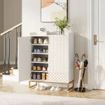 Tribesigns White Shoe Cabinets with Doors, 5-Tier Shoe Rack, Wood Storage Cabinet for Bedroom Hallway Living Room 3