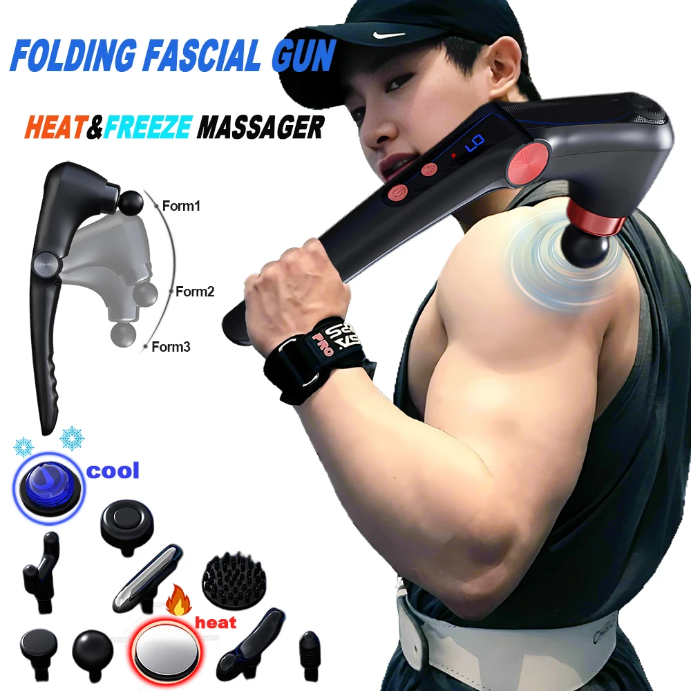 Fascia Gun Massage with Hot and Cold Heads Adjustable Angles Portable Percussion Back Massager for Muscle Neck Body Fitness Fascia Gun Massage with Hot and Cold Heads Adjustable Angles Portable Percussion Back Massager for Muscle Neck Body Fitness