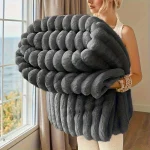 ROSEKIND Blankets 3 Size for Bed, 300GSM Soft & Warm Fleece Throw, Decorative and striped flannel fleece blanket for Adult 4