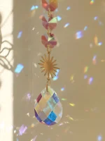1pc Suncatcher Gardening Crafts Golden Lotus AB Colorful Water Drop Pendant Crystal Decoration Pendant 3