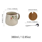 350ml Japanese Retro Ceramic Coffee Mug With Lid And Spoon Milk Breakfast Cups Home Heat-resistant Teacup Tumbler Water Mug Gift 6