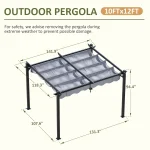 10'x12' Outdoor Pergola with Retractable Canopy, Patio Metal Heavy-Duty Gazebo Shelter for Backyard, Deck, Garden, Customized 3