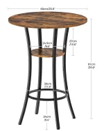 Round Bar Table, 2-Tier High Top & Counter Height Dining Table, for Bistro, Pub, Kitchen, Living Room, Rustic Brown, Customized 3