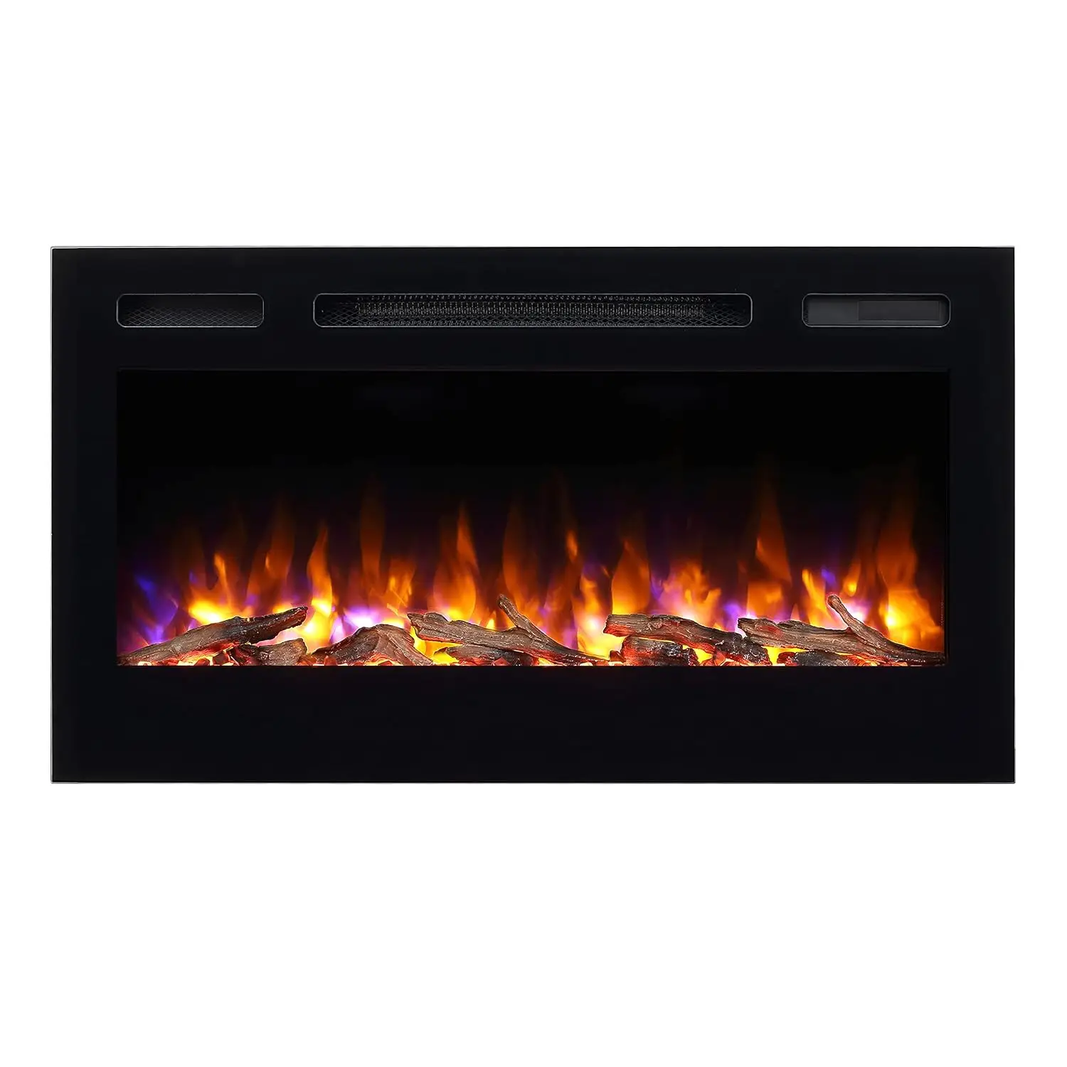 Alice 36 Inches Recessed Electric Fireplace, Flush Mounted for 2 X 6 Stud, Log Set & Crystal, 1500W Heater, Black, Customized Alice 36 Inches Recessed Electric Fireplace, Flush Mounted for 2 X 6 Stud, Log Set & Crystal, 1500W Heater, Black, Customized